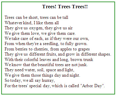 Children essay and poems on how to save trees